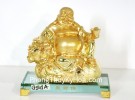 Phật di lạc vàng ngồi trên túi tiền đế thủy tinh G141A