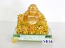 Phật di lạc vàng cầm nén vàng ngồi trên đống vàng đế thủy tinh G144A