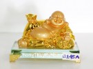 Phật di lạc vàng cầm nén vàng trên đế gỗ G145A