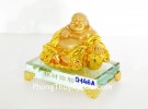 Phật di lạc vàng tay vịn nén vàng lớn đế thủy tinh G146A